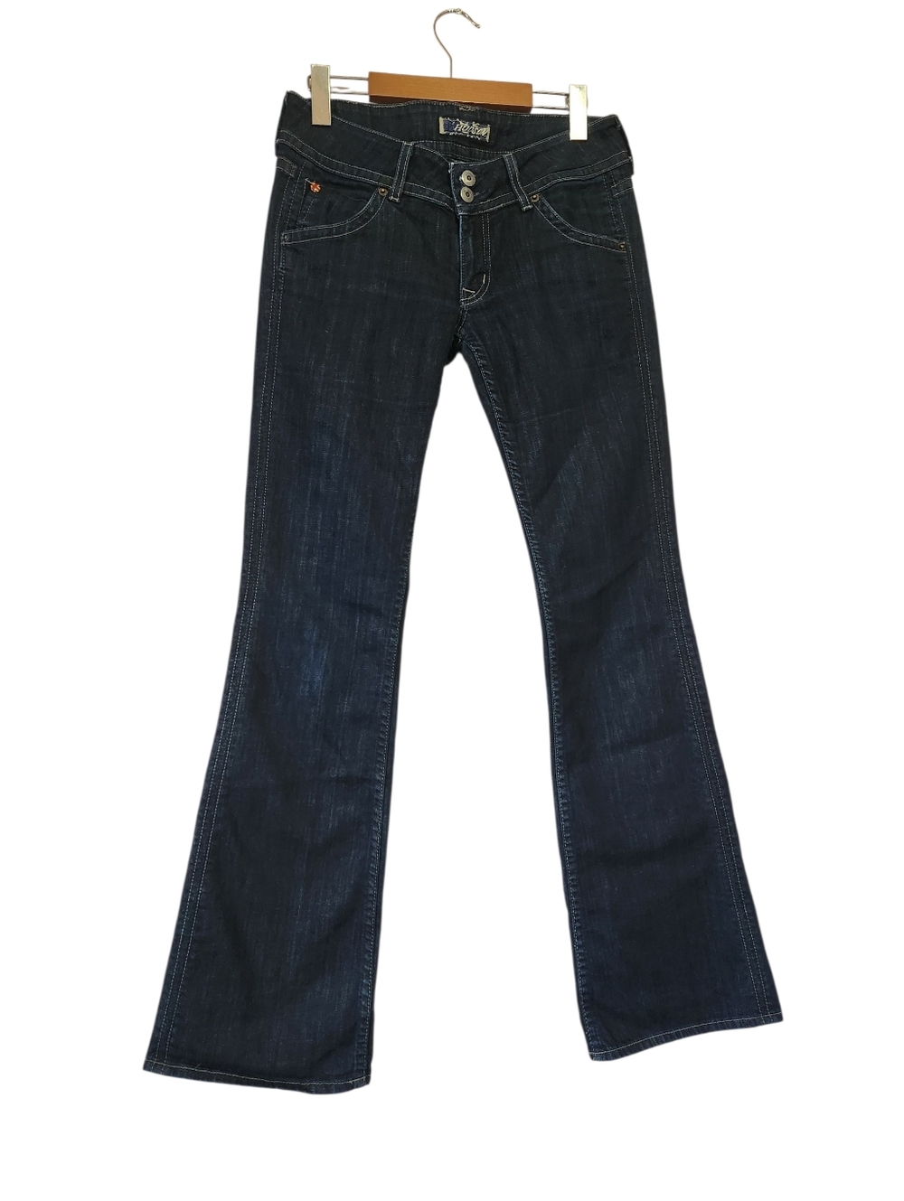 Vintage Y2K Hudson Low Rise Flare Bootcut Jeans Double Button USA 27 Dark Wash